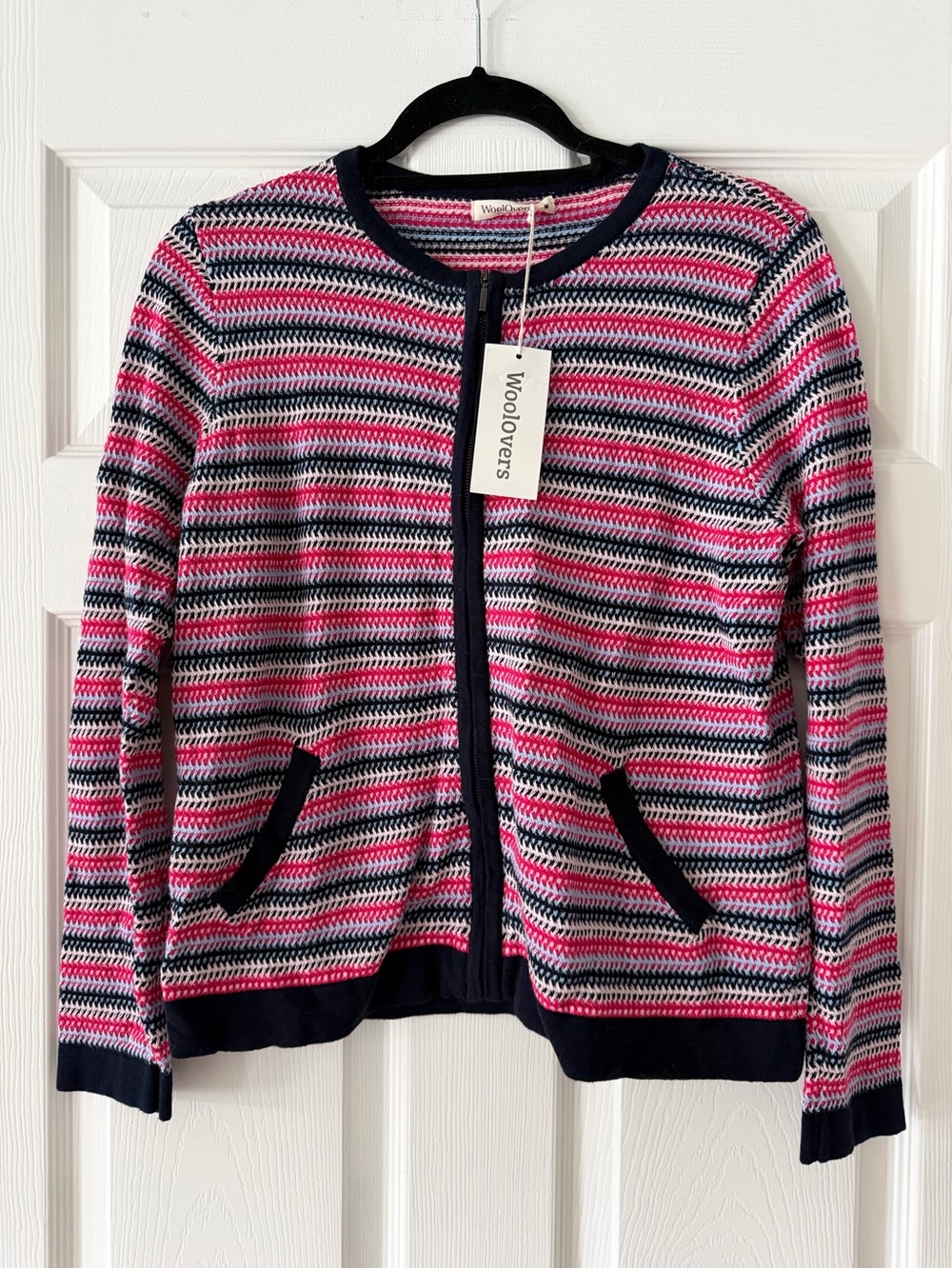 Woolovers Women’s Pink Striped Knit Cardigan